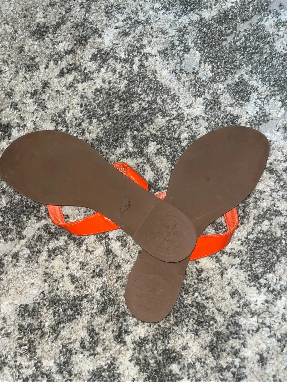 Tory Burch Orange Leather Logo Thong Sandals